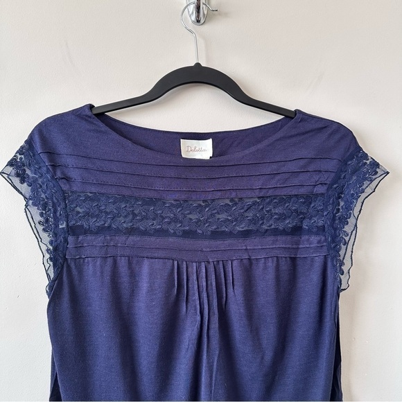 ANTHROPOLOGIE-DELETTA Lace Embroidered Inlay Detail Cap Sleeve Top (Size:XS) - Picture 5 of 10